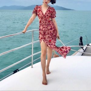 For Love & Lemons Floral Open Back Midi Dress